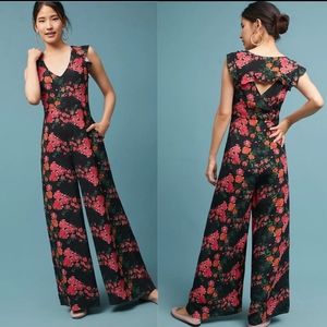 Anthropologie rose floral jumpsuit